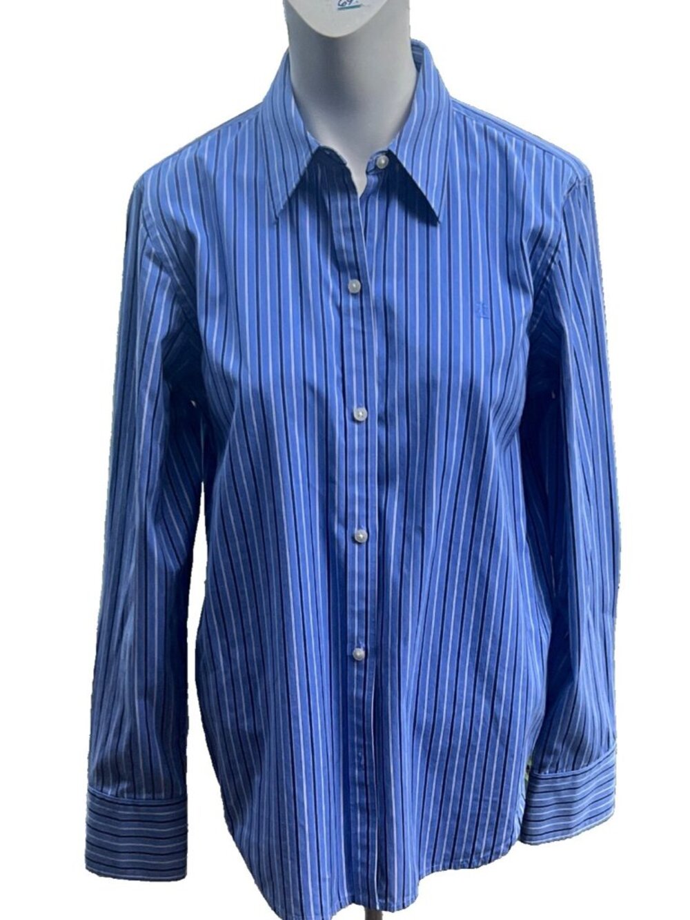 Lauren Ralph Lauren Womens M Blue Striped Long Sleeve Button Down Shirt